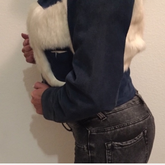EXOTIC RABBIT FUR & BLUE SUEDE jacket!! - Picture 4 of 5